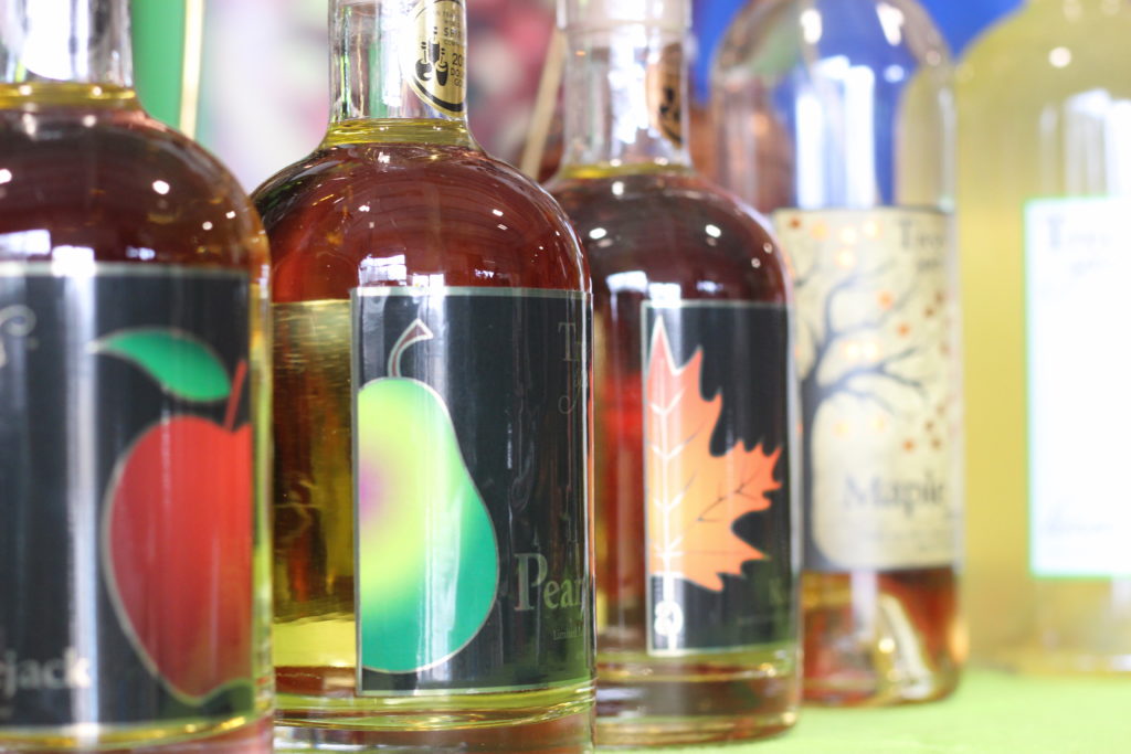 Maine-made wines and spirits often colorfully labeled.