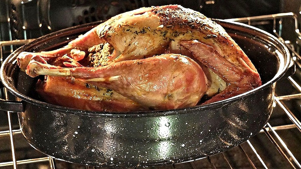 Turkey in roasting pan.