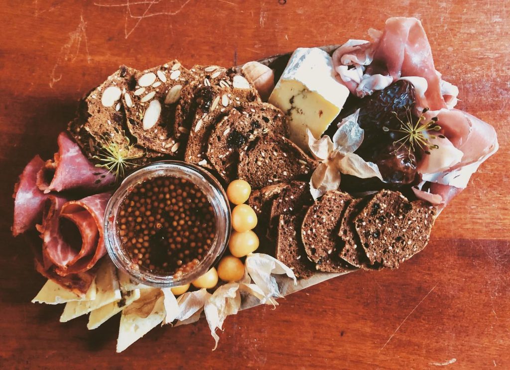 Crisps, cheese and fruit platter