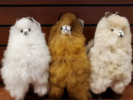3 Alpaca stuff animals in a variety of colors